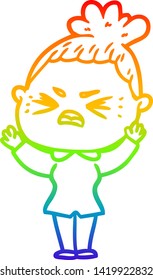 rainbow gradient line drawing of a cartoon angry woman