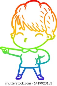 rainbow gradient line drawing of a cartoon woman thinking