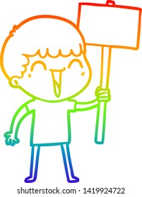 rainbow gradient line drawing of a cartoon happy man