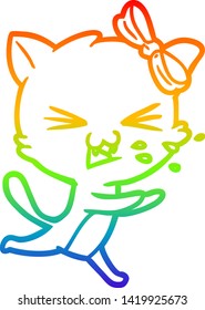 dibujo de una línea de gradiente de arco iris de un gato de dibujos animados