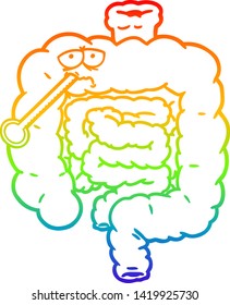 rainbow gradient line drawing of a cartoon unhealthy intestines