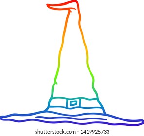 rainbow gradient line drawing of a cartoon witch hat