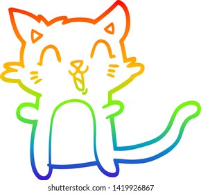 rainbow gradient line drawing of a cartoon happy cat