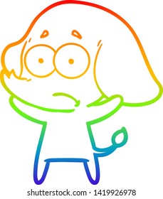 rainbow gradient line drawing of a cartoon unsure elephant