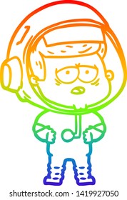 rainbow gradient line drawing of a cartoon tired astronaut