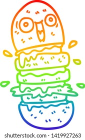 rainbow gradient line drawing of a cartoon burger