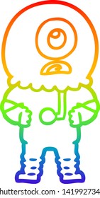 rainbow gradient line drawing of a cartoon cyclops alien spaceman