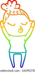 rainbow gradient line drawing of a cartoon calm woman