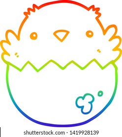 dibujo de la línea de gradiente del arco iris de una polluela de dibujos animados que nace del huevo