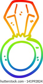dibujo de línea de gradiente de arco iris de un anillo de compromiso de dibujos animados