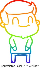rainbow gradient line drawing of a cartoon happy man