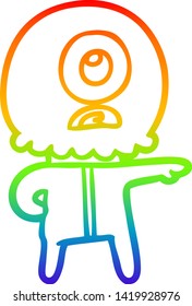 rainbow gradient line drawing of a cartoon cyclops alien spaceman