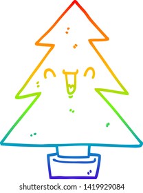 rainbow gradient line drawing of a cartoon christmas tree