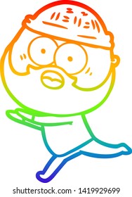 rainbow gradient line drawing of a cartoon bearded man running away