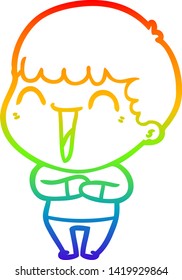 rainbow gradient line drawing of a cartoon happy man