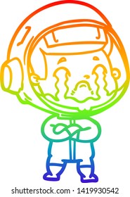 dibujo de una línea de gradiente de arcoiris de un astronauta llorando una caricatura