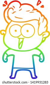 dibujo de una línea de gradiente de arco iris de un hombre emocionado por la caricatura