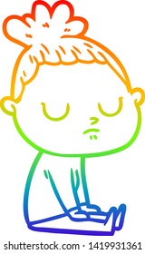 rainbow gradient line drawing of a cartoon calm woman