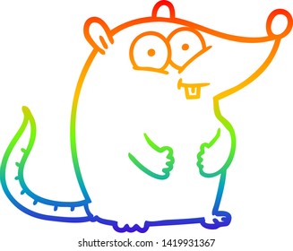 dibujo de línea de gradiente de arco iris de un ratón de laboratorio blanco feliz de dibujos animados