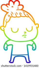 rainbow gradient line drawing of a cartoon calm woman