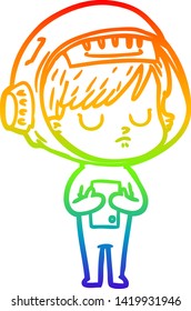 rainbow gradient line drawing of a cartoon astronaut woman