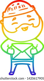 dibujo de una línea de gradiente de arco iris de un hombre barbudo feliz