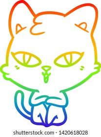 rainbow gradient line drawing of a cartoon cat