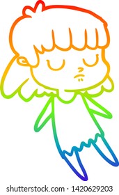 rainbow gradient line drawing of a cartoon indifferent woman