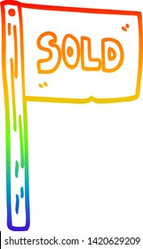 rainbow gradient line drawing of a cartoon sold sign