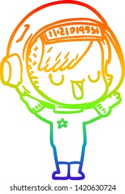rainbow gradient line drawing of a cartoon astronaut woman