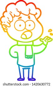 rainbow gradient line drawing of a cartoon man gasping in surprise