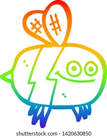 rainbow gradient line drawing of a cartoon bee