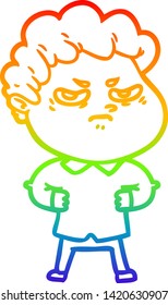 rainbow gradient line drawing of a cartoon angry man
