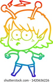 dibujo de una chica alienígena con gradiente de arco iris