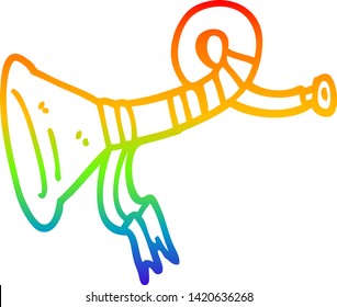 rainbow gradient line drawing of a cartoon curled horn instrument