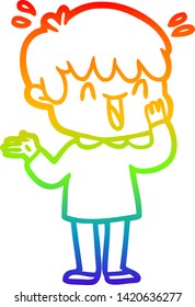 desenho de linha de gradiente do arco-íris de um menino risonho de desenho animado