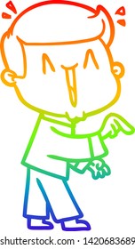 dibujo de una línea de gradiente de arco iris de un hombre emocionado por la caricatura