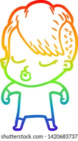 dibujo de una linea de gradiente de arco iris de una linda chica hipster