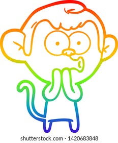 rainbow gradient line drawing of a cartoon hooting monkey