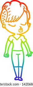 rainbow gradient line drawing of a cartoon pretty hipster girl