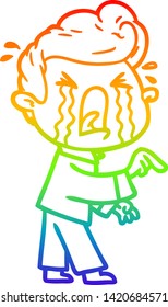 rainbow gradient line drawing of a cartoon crying man