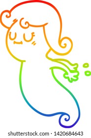 rainbow gradient line drawing of a cartoon ghost