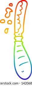 dibujo de línea de gradiente de arco iris de un cuchillo de mantequilla de dibujos animados