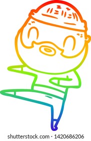 dibujo de una línea de degradado de arco iris de un hombre barbudo de dibujos animados