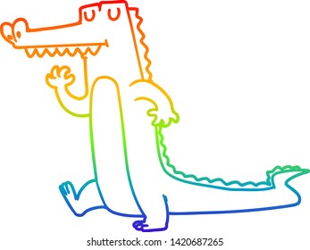 rainbow gradient line drawing of a cartoon crocodile