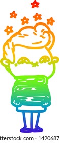 rainbow gradient line drawing of a cartoon excited man