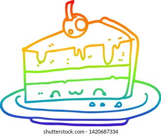 rainbow gradient line drawing of a cartoon cake