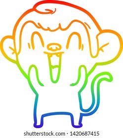 dibujo de una línea de gradiente arco iris de un mono caricaturista