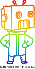 dibujo de línea de gradiente de arco iris de un robot de dibujos animados