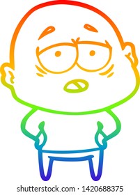 rainbow gradient line drawing of a cartoon tired bald man